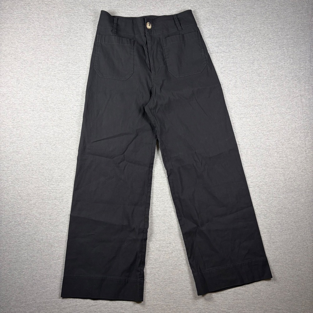 Maeve The Colette Pants Womens 26 Black Wide Leg Cropped High Rise Patch Pocket